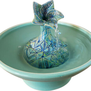 Stained Glass Enhanced Style Ceramic Cat Fountain (11 Cup)