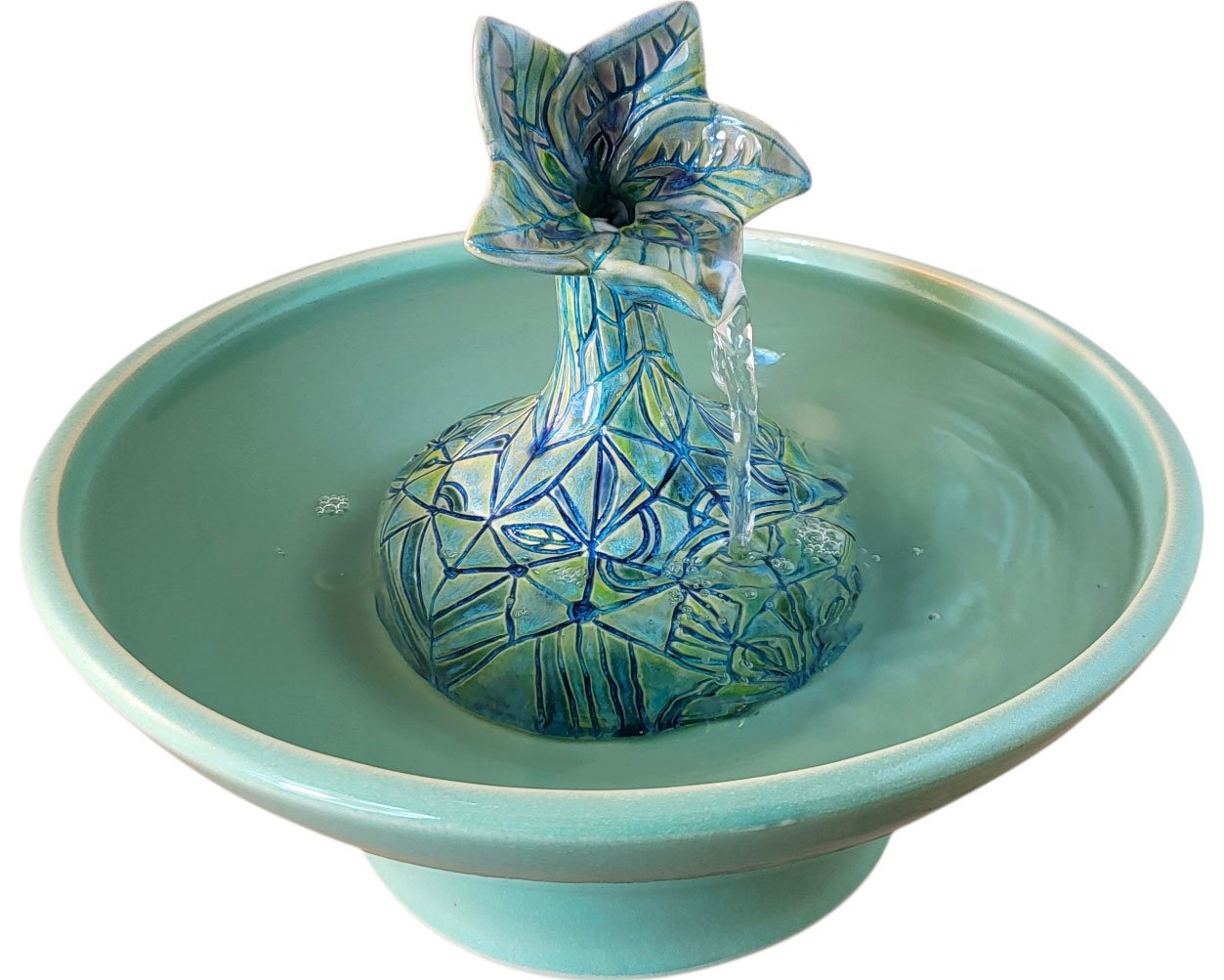 Stained Glass Enhanced Style Ceramic Cat Fountain (11 Cup)